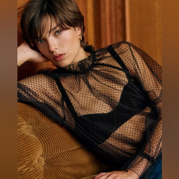 Sezane Tops - SOLD NWT Sézane Dantes Blouse in Black Satin Size 36/4